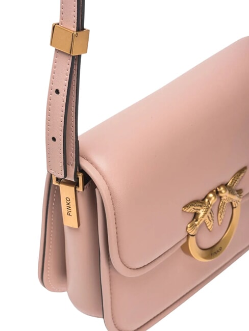 LOVE BOX Mini-Tasche aus Nappaleder mit &Uuml;berschlag Puder-Antikgold - Damentaschen