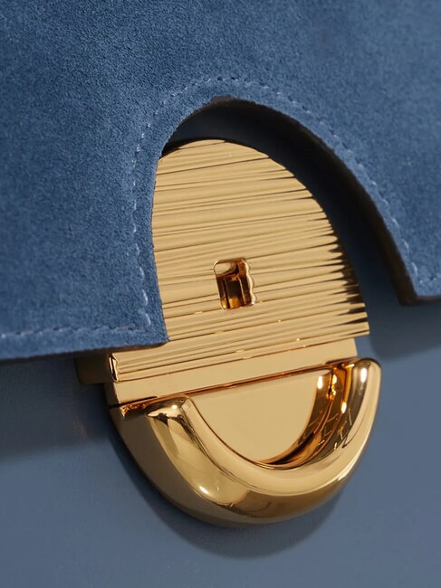 SFERA Umh&auml;ngetasche aus Leder mit Klappe Denim - Damentaschen