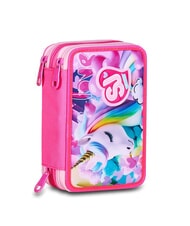 SJGANG FLYUNICORN GIRL Federm&auml;ppchen mit 3 Rei&szlig;verschl&uuml;ssen, komplett mit Schulset fuchsiafluo - Etuis und Zubeh&ouml;r - 6