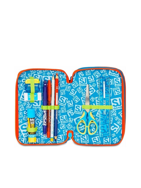 TINYPATCH BOY Federm&auml;ppchen mit 3 Rei&szlig;verschl&uuml;ssen, komplett mit Schulset leuchtendes T&uuml;rkis - Etuis und Zubeh&ouml;r