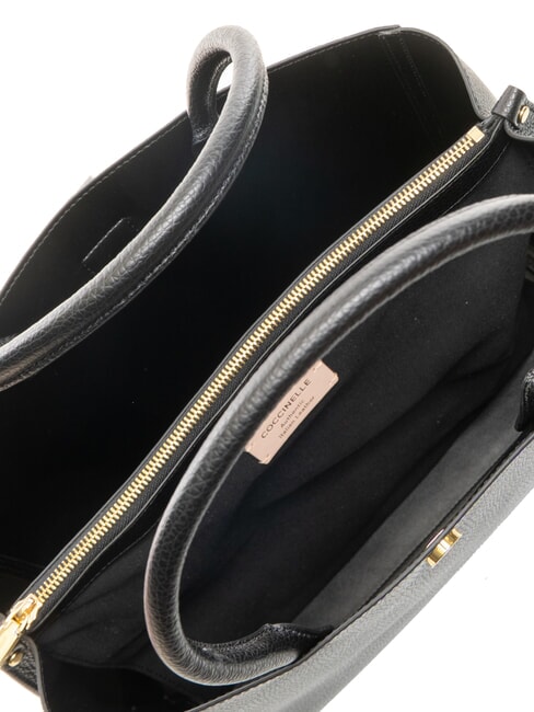 ALBA Schultertasche aus geh&auml;mmertem Leder Schwarz - Damentaschen