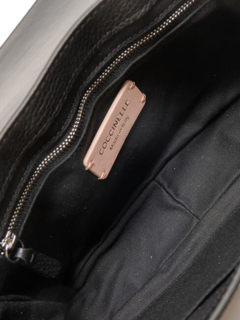 ARIES Schultertasche aus geh&auml;mmertem Leder Schwarz - Damentaschen