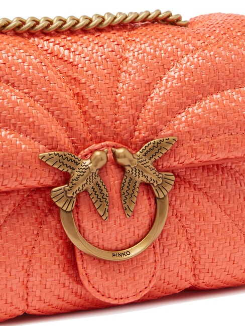 LOVE PUFF Mini-Umh&auml;ngetasche aus Bast Mandarinrot-Antikgold - Damentaschen