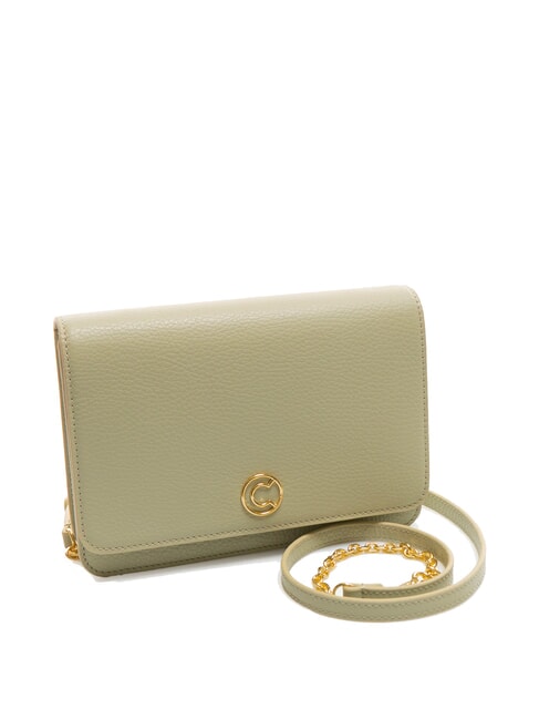 TULIP Schultertasche aus geh&auml;mmertem Leder Seladongr&uuml;n - Damentaschen