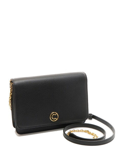 TULIP Schultertasche aus geh&auml;mmertem Leder Schwarz - Damentaschen