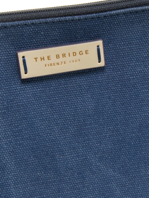 ANNA Flache Clutch aus Canvas Marineblau/Milchwei&szlig;, Abk&uuml;rzung. Gold - Damentaschen