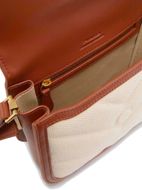 LOVE BOX BAG Mini-Umh&auml;ngetasche aus Canvas beige/braun-antikgold - Damentaschen