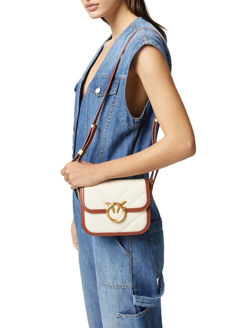 LOVE BOX BAG Mini-Umh&auml;ngetasche aus Canvas beige/braun-antikgold - Damentaschen