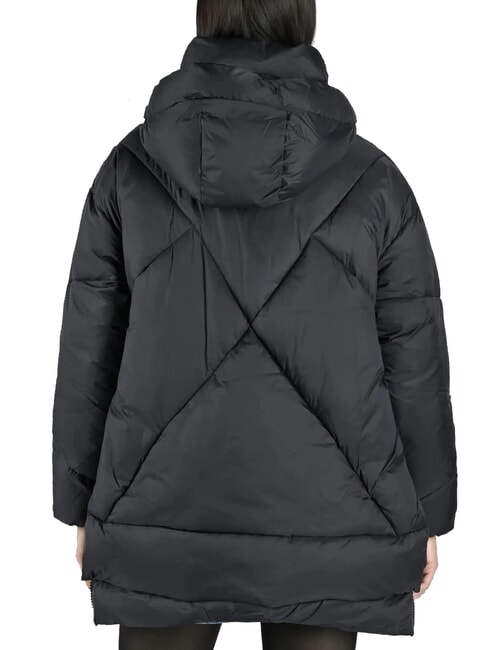 EUGENIE Mittelgro&szlig;e Satin-Daunenjacke mit Kapuze Schwarz - Daunenjacken f&uuml;r Damen