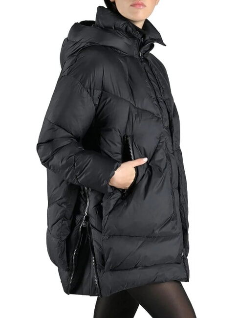 EUGENIE Mittelgro&szlig;e Satin-Daunenjacke mit Kapuze Schwarz - Daunenjacken f&uuml;r Damen