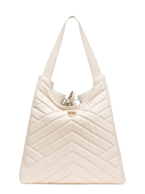 PUZZLE Schultertasche aus gen&auml;htem Leder Seide wei&szlig;-antikgold - Damentaschen