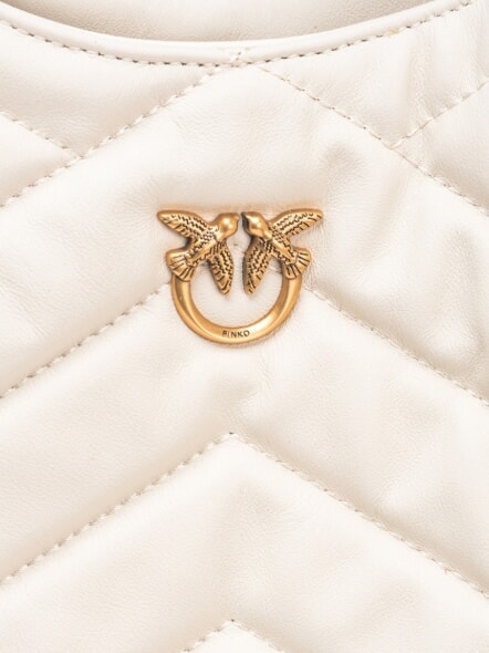 PUZZLE Schultertasche aus gen&auml;htem Leder Seide wei&szlig;-antikgold - Damentaschen