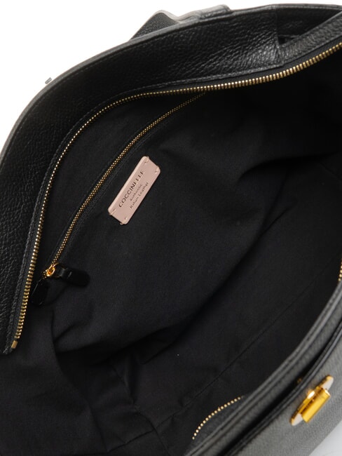 LIYA Schultertasche aus geh&auml;mmertem Leder Schwarz - Damentaschen