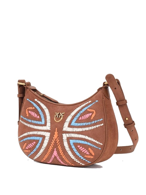 HALF MOON Umh&auml;ngetasche aus Wildleder Braun - L&ouml;we-Antikgold - Damentaschen