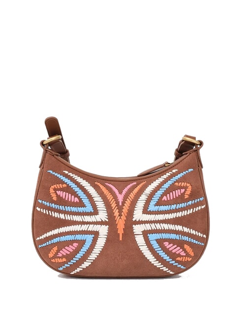 HALF MOON Umh&auml;ngetasche aus Wildleder Braun - L&ouml;we-Antikgold - Damentaschen