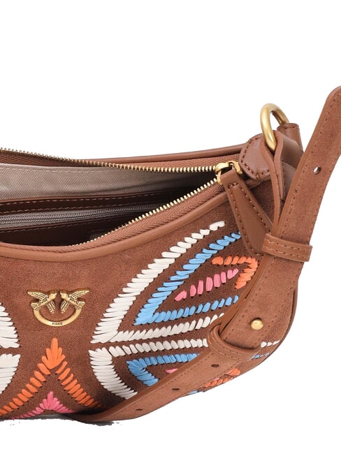 HALF MOON Umh&auml;ngetasche aus Wildleder Braun - L&ouml;we-Antikgold - Damentaschen