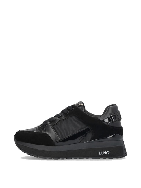 MAXI WONDER 91 Plateau-Sneaker mit Lackledereins&auml;tzen Schwarz - Damenschuhe