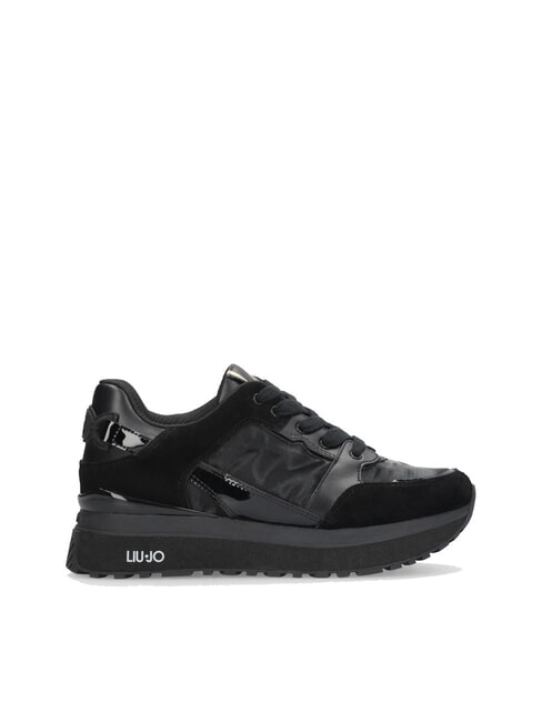 MAXI WONDER 91 Plateau-Sneaker mit Lackledereins&auml;tzen Schwarz - Damenschuhe