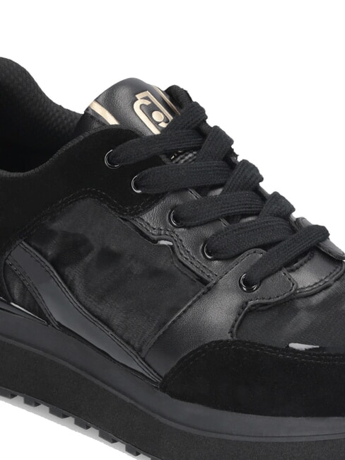 MAXI WONDER 91 Plateau-Sneaker mit Lackledereins&auml;tzen Schwarz - Damenschuhe