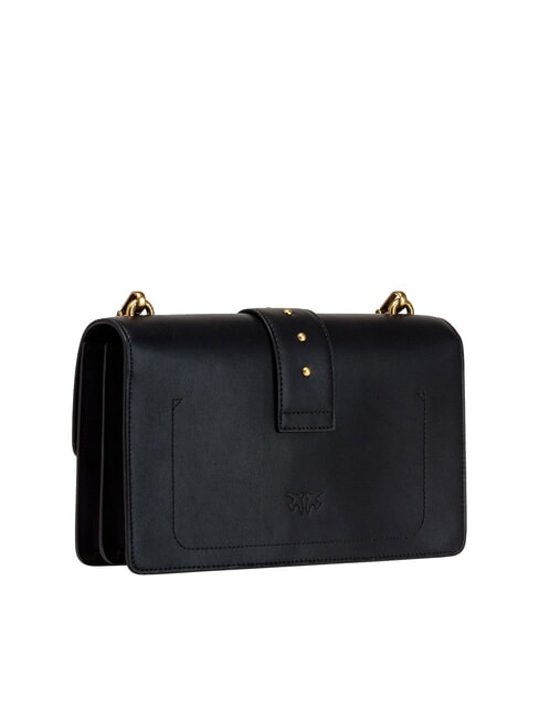 LOVE ONE CLASSIC Umh&auml;ngetasche aus Leder mit &Uuml;berschlag schwarz-antikgold - Damentaschen