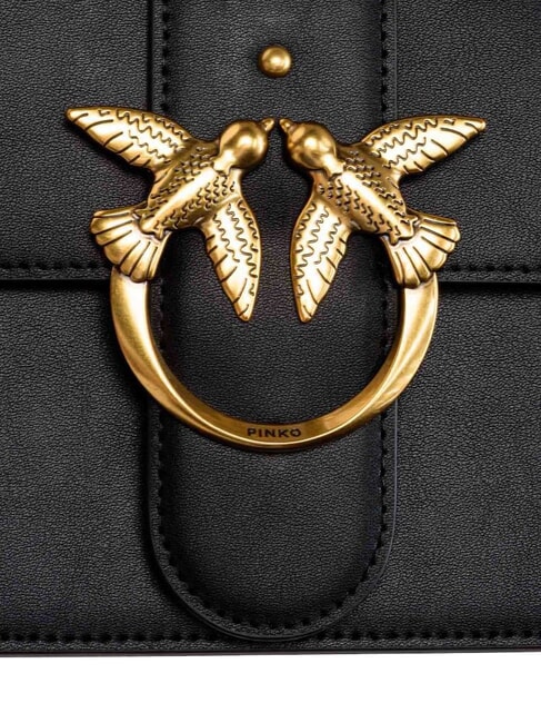 LOVE ONE CLASSIC Umh&auml;ngetasche aus Leder mit &Uuml;berschlag schwarz-antikgold - Damentaschen