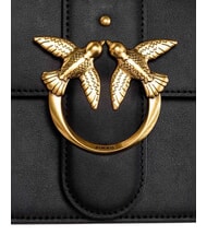 PINKO LOVE ONE CLASSIC Umh&auml;ngetasche aus Leder mit &Uuml;berschlag schwarz-antikgold - Damentaschen - 4