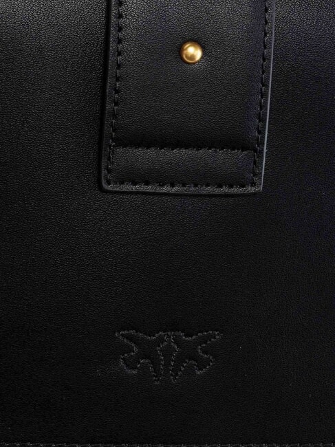LOVE ONE CLASSIC Umh&auml;ngetasche aus Leder mit &Uuml;berschlag schwarz-antikgold - Damentaschen