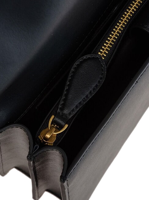 LOVE ONE CLASSIC Umh&auml;ngetasche aus Leder mit &Uuml;berschlag schwarz-antikgold - Damentaschen