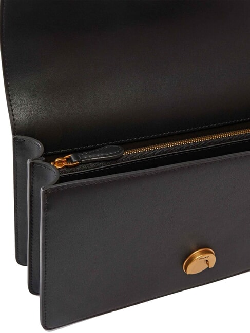 LOVE ONE CLASSIC Umh&auml;ngetasche aus Leder mit &Uuml;berschlag schwarz-antikgold - Damentaschen