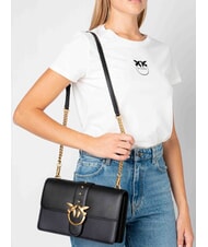 PINKO LOVE ONE CLASSIC Umh&auml;ngetasche aus Leder mit &Uuml;berschlag schwarz-antikgold - Damentaschen - 8