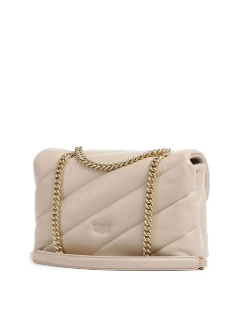 CLASSIC LOVE PUFF Tasche aus Nappaleder Beige-Rauchgrau-Antikgold - Damentaschen