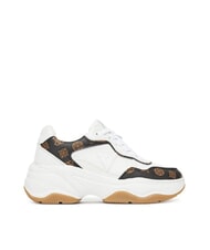 GUESS HAPYY3 Sneaker mit Pfingstrosen-Logoeins&auml;tzen Weiss-braun - Damenschuhe - 2