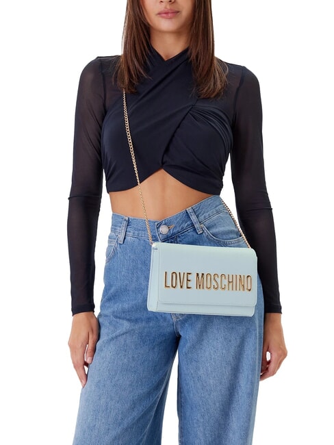 BOLD LOGO Tasche mit Klappe und Kettenschultergurt Hellblau - Damentaschen
