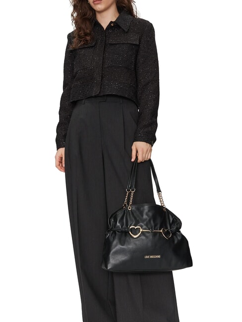 EMBOSSED Umh&auml;ngetasche mit Metallherzen Schwarz - Damentaschen