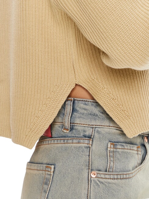 CK JEANS Pullover mit Rundhalsausschnitt und Logo blasses Khaki - Damenpullover