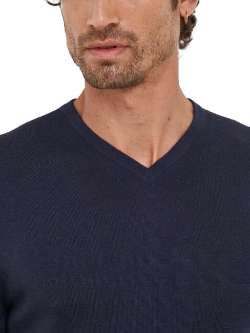 CK Wollpullover mit V-Ausschnitt, normale Passform Nachthimmel - Herrenpullover