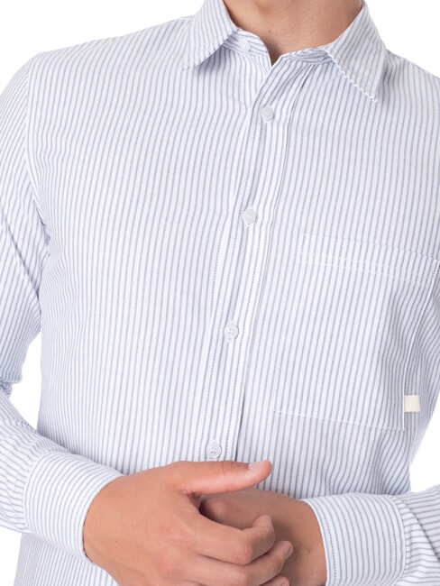 CK JEANS Slim Fit Langarmhemd aus Baumwolle wei&szlig;es Porzellan mit blauen Streifen - Herrenhemden