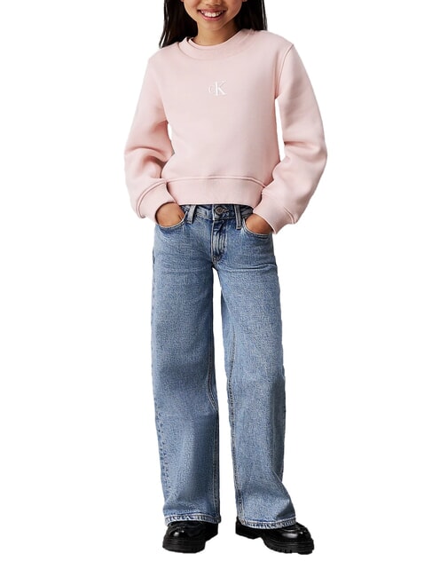 CK KIDS Relaxed Fit Jeans mit weitem Bein f&uuml;r M&auml;dchen Salz und Pfeffer blau - Kinderhosen