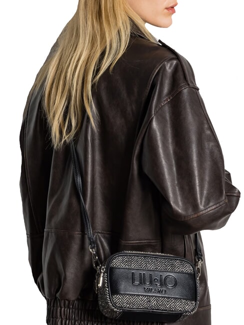 RIDHI Mini-Umh&auml;ngetasche aus Fischgr&auml;tgewebe SCHWARZ - Damentaschen