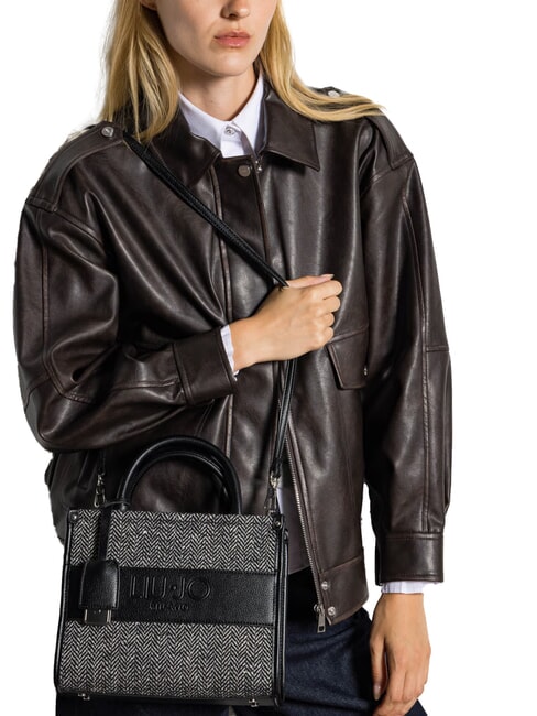 RIDHI Fischgr&auml;ten-Einkaufstasche mit Schultergurt SCHWARZ - Damentaschen