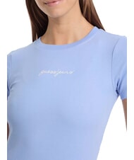 GUESS JEANS EMBRO SLIM Geripptes Kurzarm-T-Shirt frisches Zendy-Blau - T-Shirts und Tops f&uuml;r Damen - 3