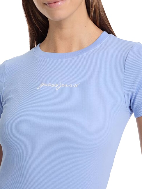 EMBRO SLIM Geripptes Kurzarm-T-Shirt frisches Zendy-Blau - T-Shirts und Tops f&uuml;r Damen