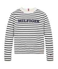 TOMMY HILFIGER TH KIDS Rundhalspullover wei&szlig;er Sockel / blauer Streifen - Kinderpullover - 3