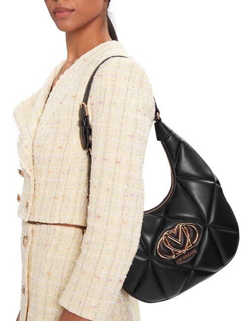 EMBOSSED Hobo-Umh&auml;ngetasche Schwarz - Damentaschen