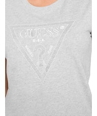 GUESS SS CN KRYSTAL TRIANGLE Kurzarm-T-Shirt mit Nieten und Strass hellmeliert grau m - T-Shirts und Tops f&uuml;r Damen - 3
