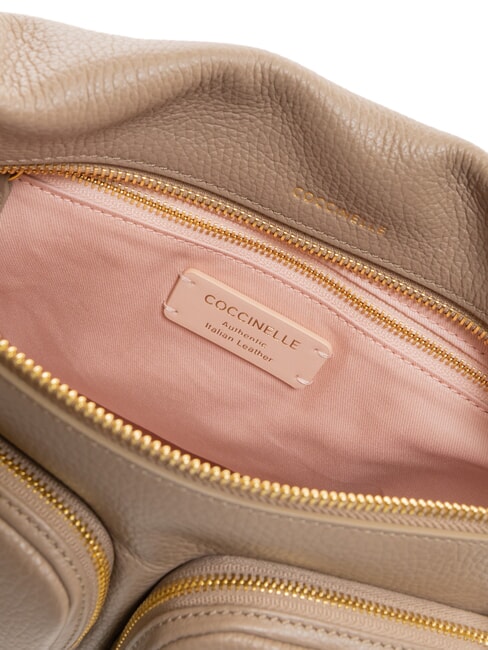 HYLE Mittelgro&szlig;e Ledertasche mit Doppelfunktion warmes Taupe - Damentaschen