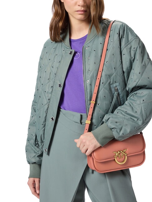 LOVE BOX Umh&auml;ngetasche aus Leder Aragonbraun-Antikgold - Damentaschen