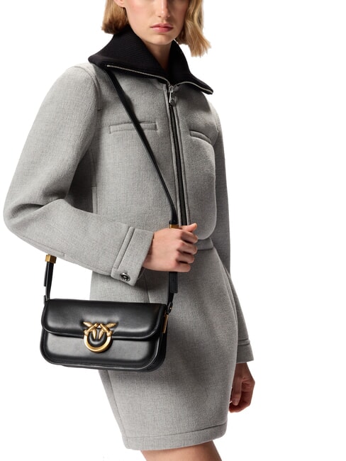 LOVE BOX Umh&auml;ngetasche aus Leder schwarz-antikgold - Damentaschen