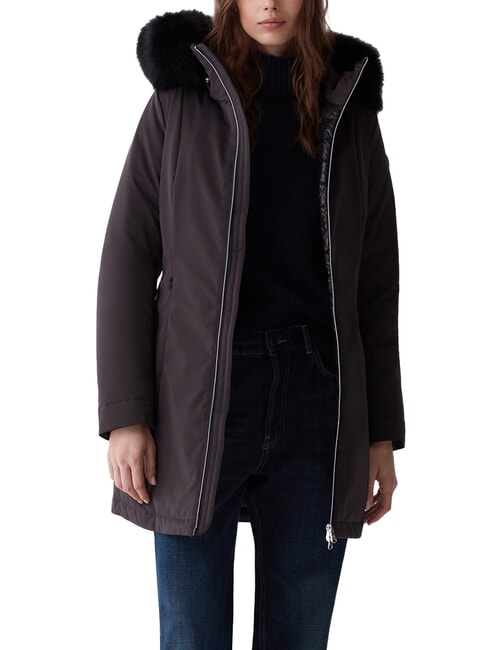 PURENESS Lange, wattierte Jacke mit Kapuze Schwarz - Daunenjacken f&uuml;r Damen