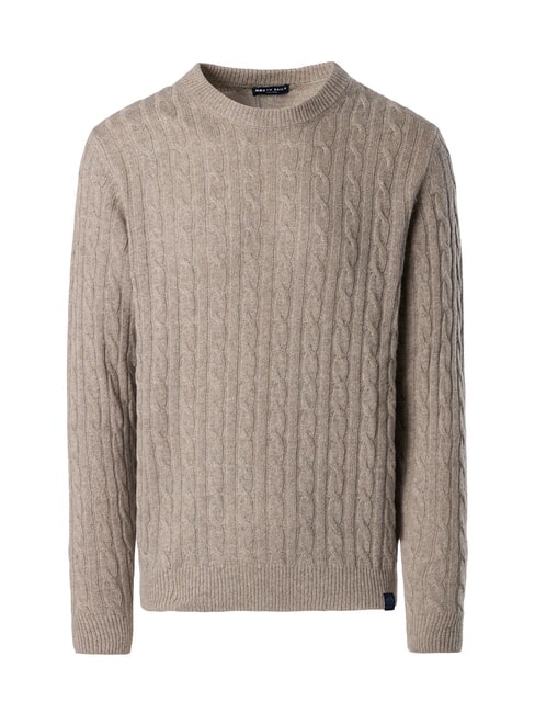 N|S Pullover mit Rundhalsausschnitt und Zopfmuster fossil melange - Herrenpullover